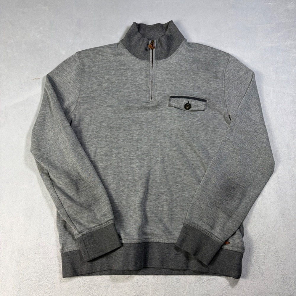 Ted Baker London Mens Gray Quarter Zip Pullover Sweater Size 3 M Chest Pocket